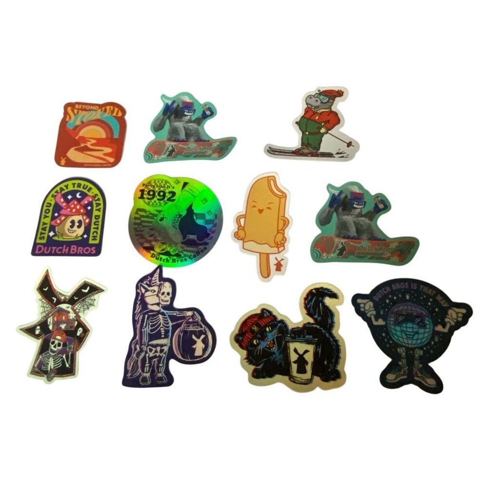 HUGE Dutch bros sticker bundle 11 Halloween Black cat glow holo lot stickers NEW